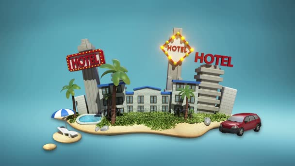 Vacances de l'icône de l'hôtel, casino, baignade, ville. voyage . — Video
