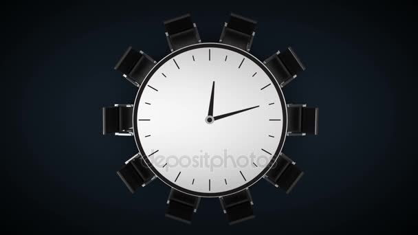 Tavolo della conferenza cambia orologio orario, indicato ore 8. sala business, sala riunioni . — Video Stock