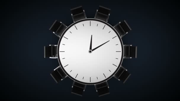 会議テーブル変更時間時計は、10 を示されます。会議室、ビジネス ルーム. — ストック動画