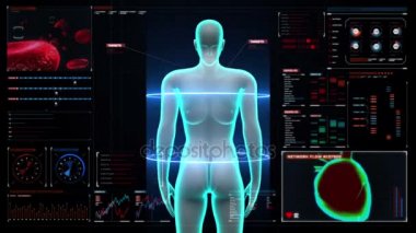 Dijital ekran kontrol paneli kadın vücut tarama kan vessle. X-ışını görünümü