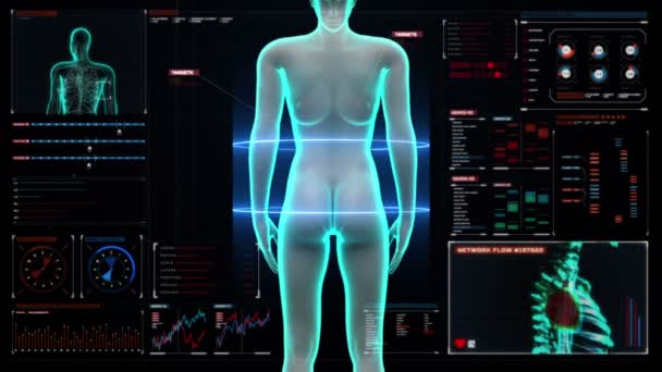 Scanning kidneys in female body in digital display dashboard. X-ray view — Stock Video