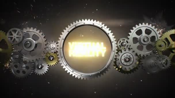 Соединение колес Gear и ключевое слово "VIUAL REALITY" (включено в алфавит) ) — стоковое видео