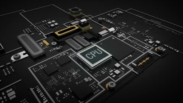 Hologram typo 'V R' op Cpu-chip circuit, groeien artificial intelligence technologie. — Stockvideo