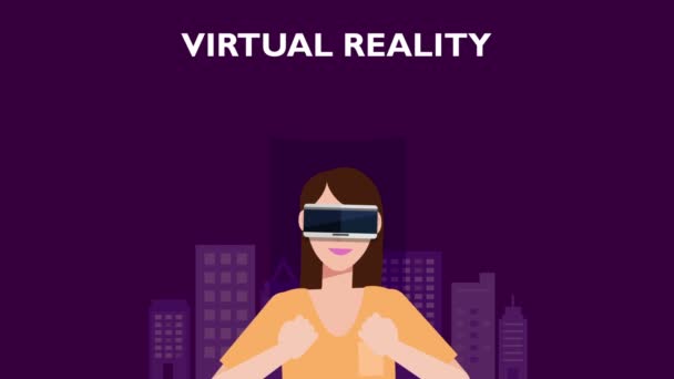 Begreppet 'Virtual Reality' kvinna illustration, vektorbild. — Stockvideo
