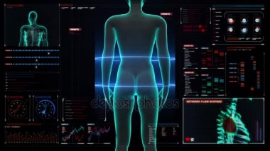 Tarama böbrekler kadın vücut dijital ekran kontrol paneli. X-ışını görünümü, Hd