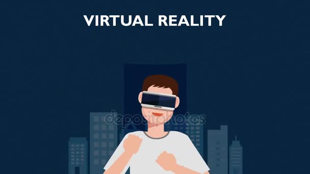 Pojem "Virtuální realita" muž obrázek, vektorový obrázek. — Stock video