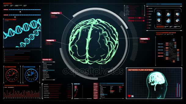 Scanning Brain en un panel de control de pantalla digital. Vista de rayos X — Vídeos de Stock