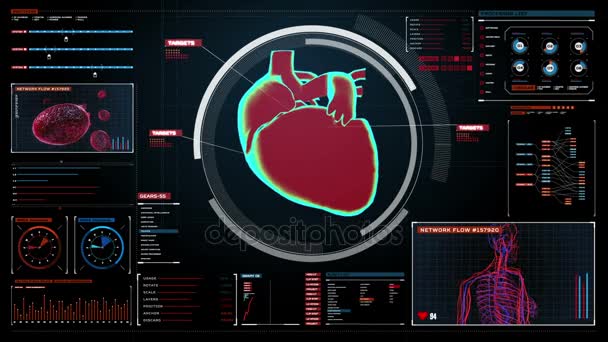 Corazón escaneado. Sistema cardiovascular humano. tecnología médica . — Vídeo de stock