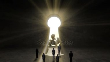 Keyhole.black duvar şekli ile yürüyüş işadamı.