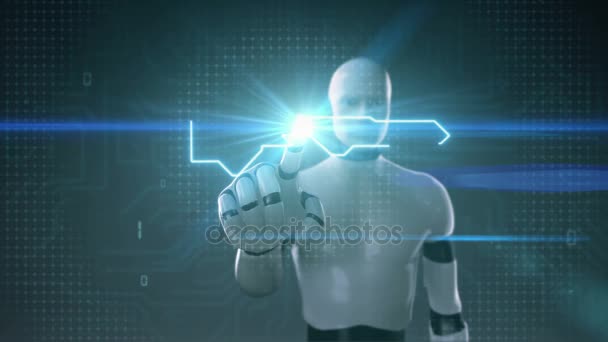 Robot cyborg toucher Forme de la clé, circuit imprimé ligne lumineuse, technologie de sécurité, développer l'intelligence artificielle 