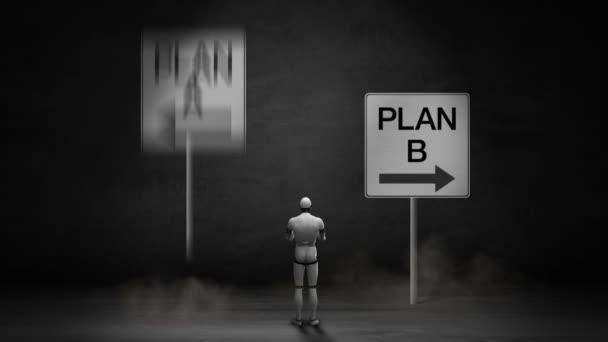 Robot cyborg Kies Plan A of Plan B. besloten manieren. besluit neemt. — Stockvideo