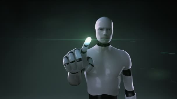 Robot cyborg aanraken van groene blad Dollar geld, valutateken, gemaakt van bladeren. — Stockvideo