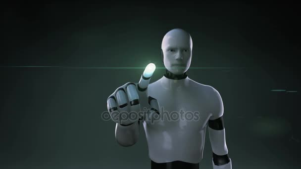 Robot cyborg yeşil yaprak Euro para, para birimi işareti, yapılan dokunmadan bırakır. — Stok video
