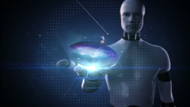 Robot cyborg open palm, Laboratorio di Scienze Spaziali, pianeta, astronomia — Video Stock