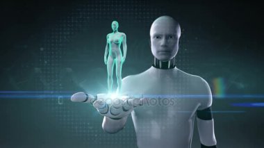 Robot, robot palm, kadın vücudunda beyin tarama açın. X-ışını görünümü