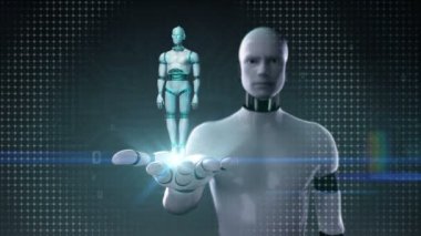 Robot cyborg palm, döner şeffaflık 3d robot vücudun açın. Yapay intelligence.robot teknoloji.