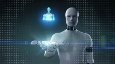Robot cyborg avuç, tarama dönen 3d robot vücut içinde dijital arabirimi. Yapay intelligence.robot teknoloji.