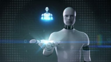 Robot cyborg palm, tarama insan iskelet yapısı Robot içinde açın. Bio teknoloji. Yapay intelligence.robot teknoloji.