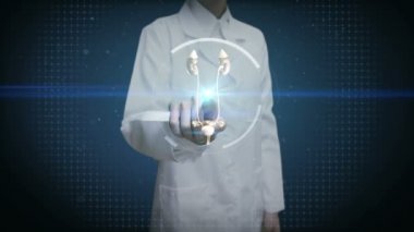 Dijital ekran dokunma, böbrekler dijital gösterge tablosu içinde tarama kadın doktor. X-ışını görünümü.