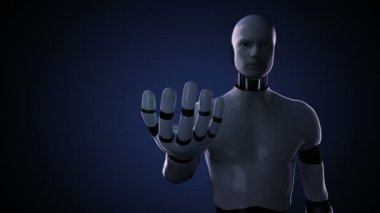 Robot cyborg açık palm, hastane klinik çalışma odası. hasta bed.infirmary.