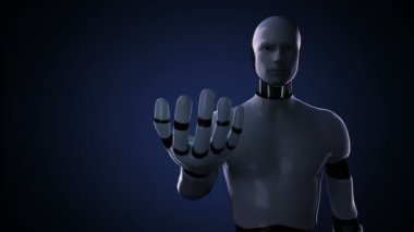 Robot cyborg açık palm, hastane cerrahi operasyon room.infirmary. duvar yok.