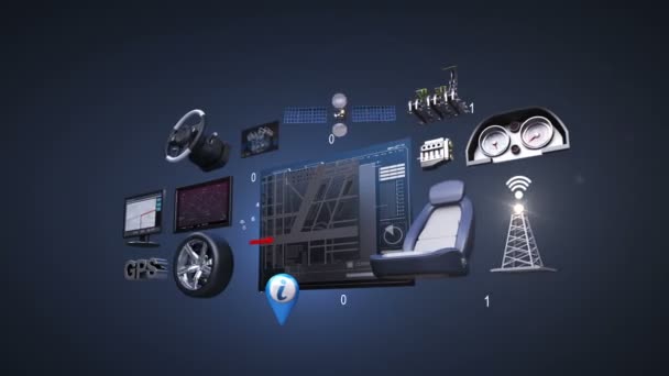 Sistema Infotainment Auto Pannello Navigazione Auto Collegare Internet Futura Tecnologia — Video Stock