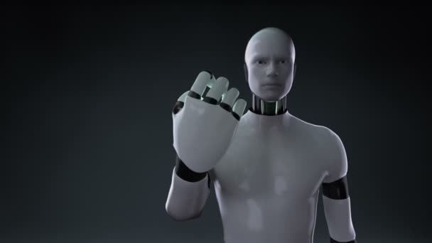 Robot Cyborg Open Palm Online Student Loans Cash Money Bills — стоковое видео