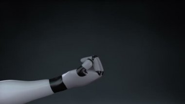 VR gözlük ile dijital arabirimi UI. Artırılmış gerçeklik, robot cyborg palm, el, robot kol sanal gerçeklik.