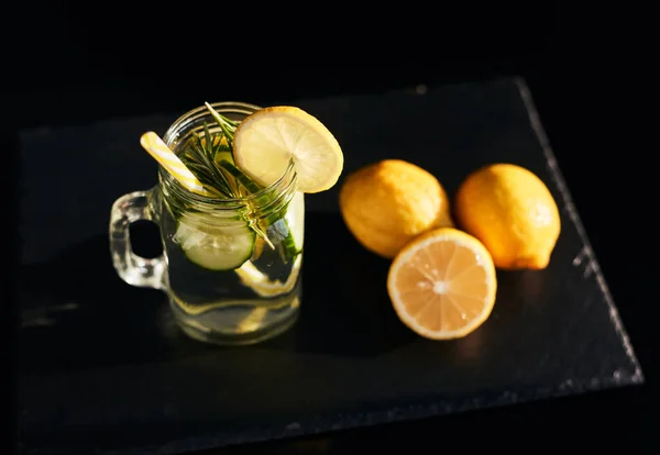 Lemonade Dark Background Summer Refreshing Drink View — Stock Photo, Image