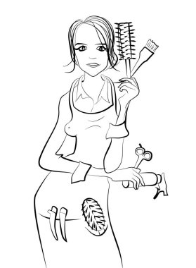 Vector illustration of a girl hair dresser with tools clipart