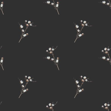 Suluboya pamuk çiçeklerle seamless modeli