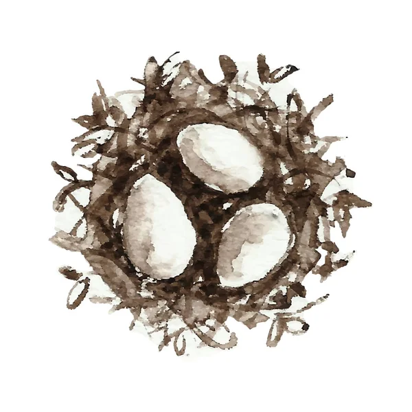 Nest met eieren in aquarel schets — Stockvector