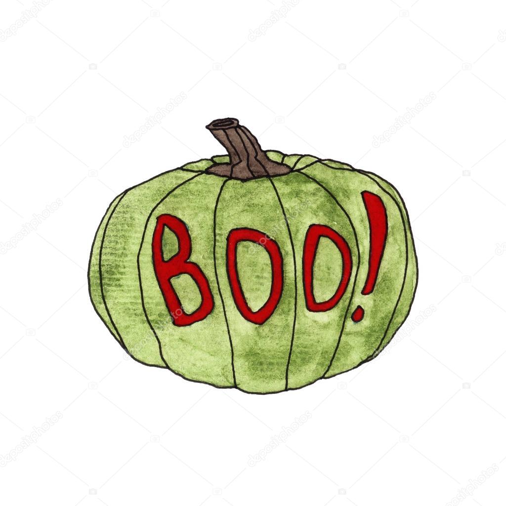 Halloween pumpkin boo in watercolor