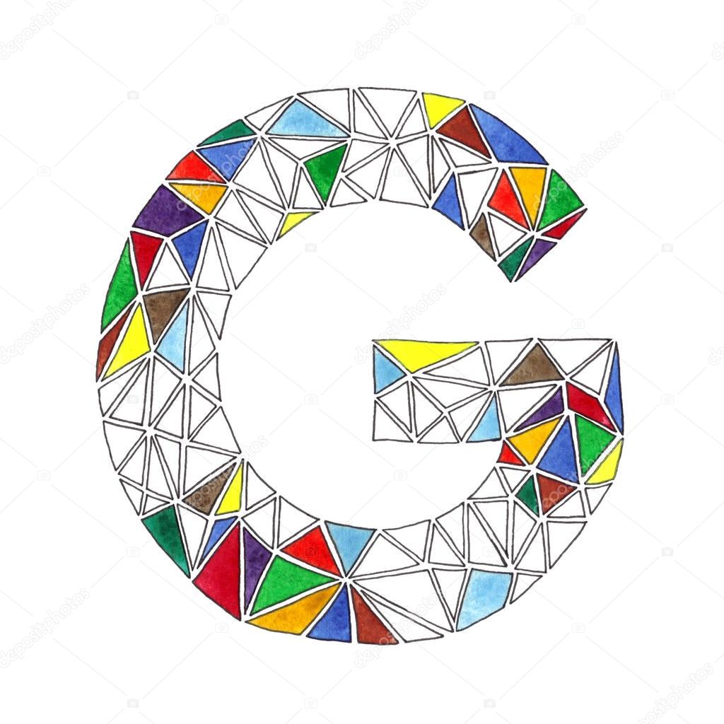 G letter in watercolor tiled mosaic in geometric style