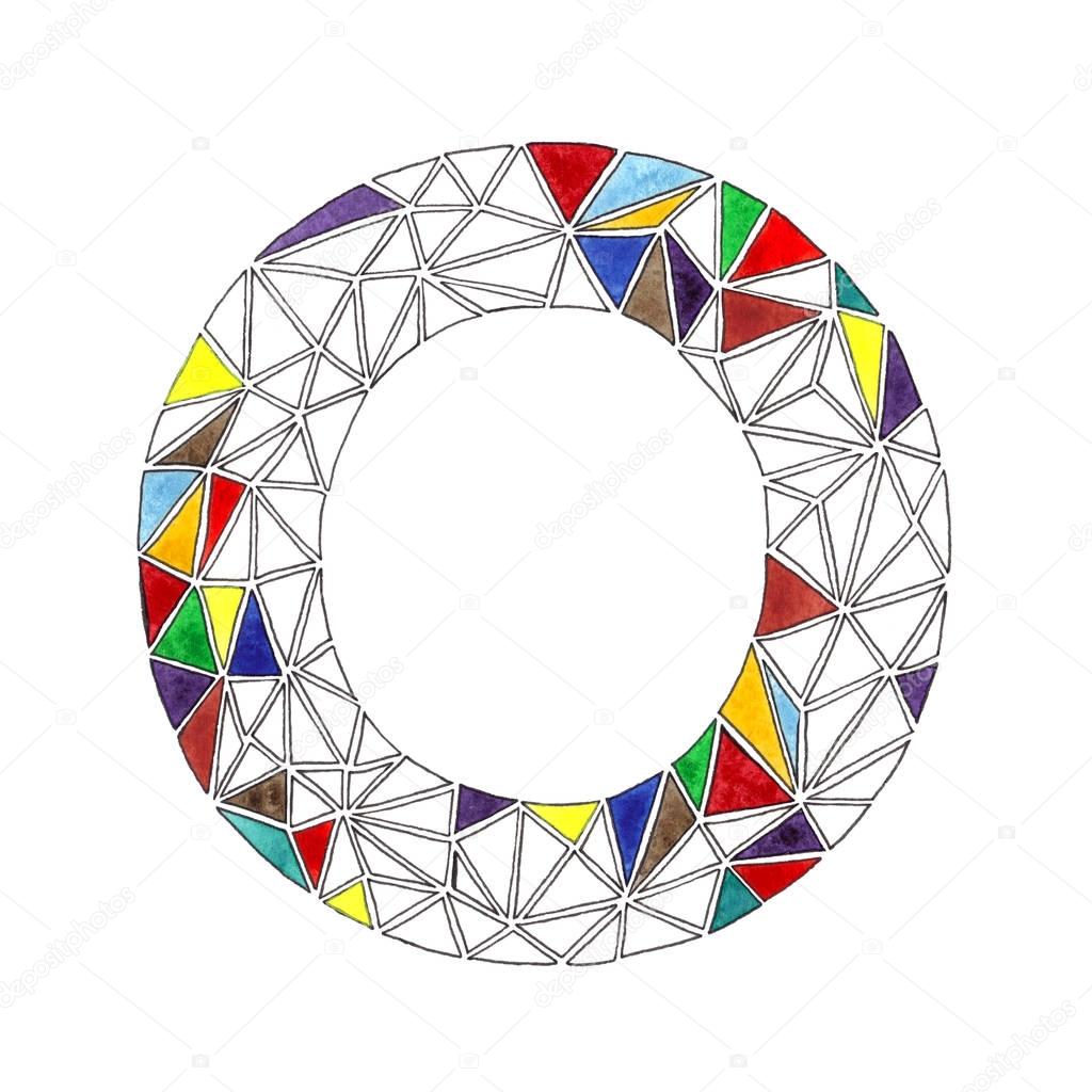 O letter in watercolor tiled mosaic in geometric style