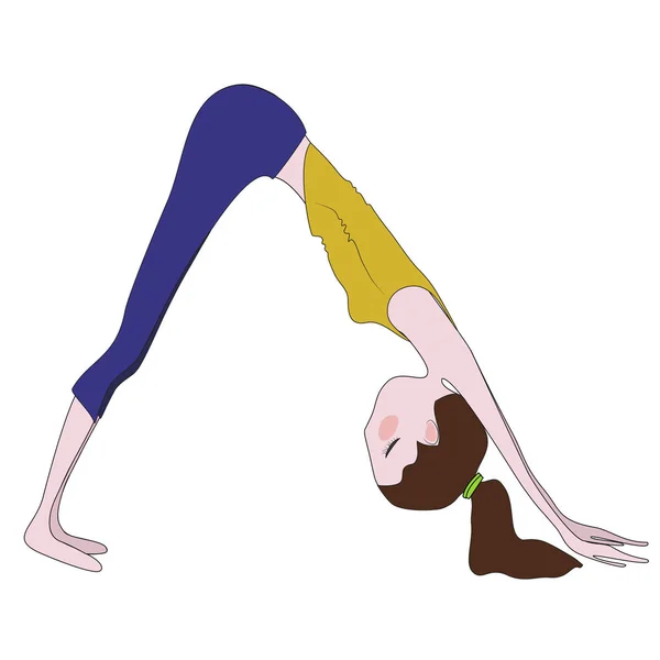 Ilustración Vectorial Una Chica Dibujos Animados Practicando Yoga Asana — Archivo Imágenes Vectoriales