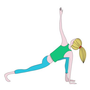 Yoga asana pratik bir çizgi film kız vektör çizim