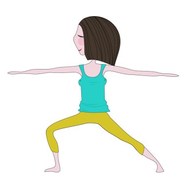 Yoga asana pratik bir çizgi film kız vektör çizim