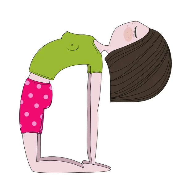 Vector Illustration Cartoon Girl Practicing Yoga Asana — Stock Vector