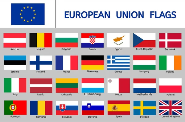 一套欧洲联盟旗帜 矩形图标 欧洲国家旗帜 — 图库矢量图片