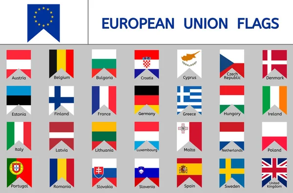 一套欧洲联盟旗帜 旗帜图标 欧洲国家旗帜 — 图库矢量图片