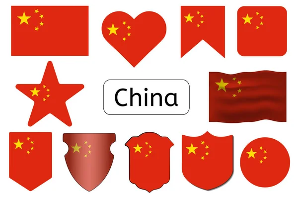 Ícone Bandeira País China Ilustração Vetor Bandeira Chinesa — Vetor de Stock