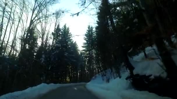 Bergauf Fahren Bei Bewölktem Nebel Mit Dem Auto Stabilisierte Kamera — Stockvideo