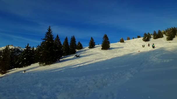 Winterlandschap Trails Voetstappen Bergen — Stockvideo