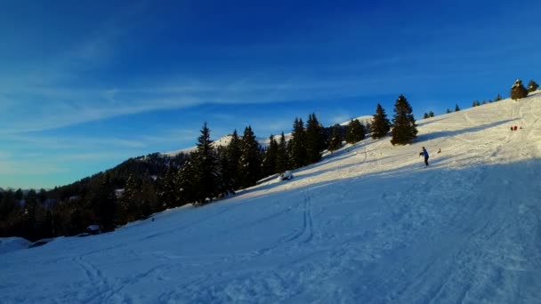 Clouds Sunset Small Village Cold Winter Day Some Trails Snow — Stock Video