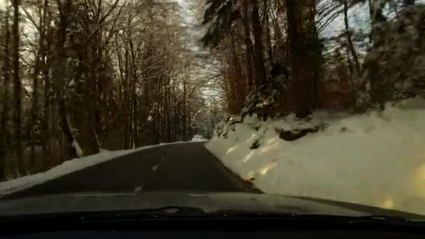 Driving Hill Winter Suv Slow Careful First Person Filmed Driving — ストック動画