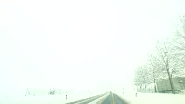 Severe Snow Blizzard Snow Storm Wet Snow Observing Car Interior — Stock Video