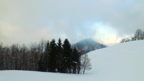 Valle Bianca Montagna Nevosa Giorno Nuvoloso Neve Nebbia Nebbia — Video Stock