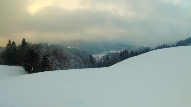 白い雪の山の谷 曇りの日 — ストック動画