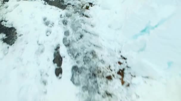 Unbekannte Vereisten Wege Weißen Schnee Wald Suche Nach Einer Verlorenen — Stockvideo